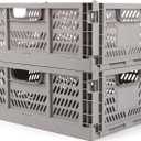 Domiella 2-Pack Crates for Storage, Storage Crates Plastic Stackable, Foldable Crate for Office Home Kitchen Bedroom Bathroom (Large, Gray)