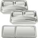 VENTION Child Stainless Steel Rectangular Divided Plates, 3 Sections Dinner Plates, Serving Tray with Lid Set of 2