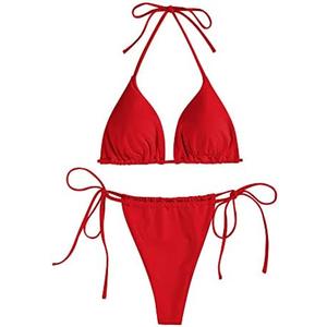 ZAFUL Triangle Bikini for Women 2 Piece Halter Bikini Sets Sexy High Cut Bathing Suit Side Tie Swimsuits Size S