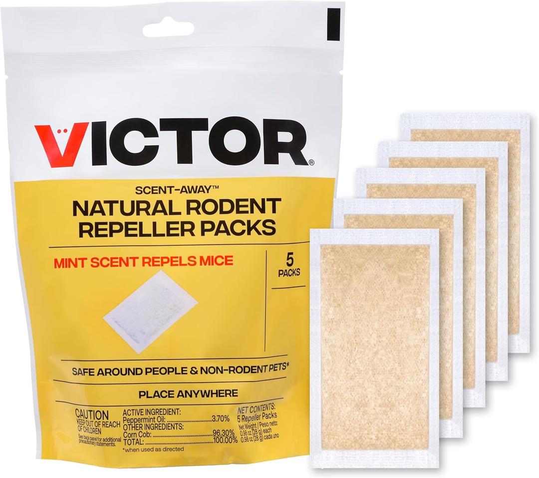 Victor M805 Scent-Away Natural Rodent Repeller  Peppermint Oil Mouse and Rat Repellent  5 High-Strength Rodent Repelling Sachets Included (0.98 Ounce (Pack of 5))