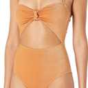 BCBGeneration Women's Standard One Piece Swimsuit Knot Front Cut Out Tummy Control Quick Dry Bathing Suit (Large, Golden Rod)
