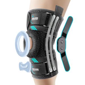 Hinged Knee Brace with Dual Hinges & Patella Compression Pads Strong Knee Support for ACL, MCL, Meniscus, Joint Stability Adjustable Open Patella Design for Men and Women, Plus Size Fit (Large)