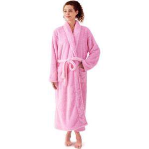 Robes for Women  Premium Plush Fleece Long Bathrobe for Women with Shawl Collar, Soft Warm Womens Robe (Pink)
