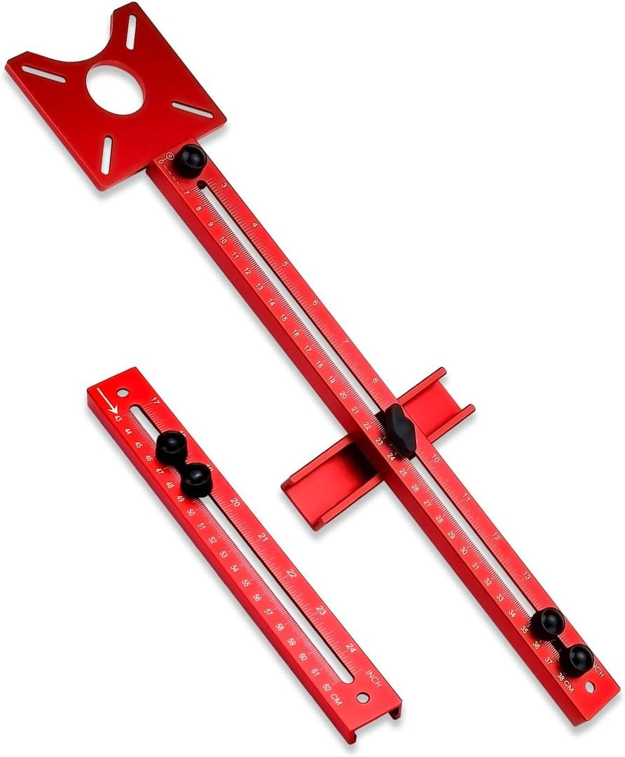 Multifunctional 4 in 1 Red Router Milling Groove Bracket, Aluminum Alloy Circle Cutting Jig, Adjustable Router Tool Circle Jig Cutting Guide for Woodworking (Extension)