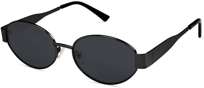 SOJOS Retro Oval Sunglasses for Women Trendy Classic Shades UV400 Protection SJ1217 Black/Grey Lens
