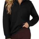 Rooscier Women's Sweatshirt Quarter Zip Fleece Long Sleeve Pullover Fall Hoodies Top (Large, Black)