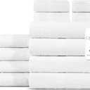 100% Cotton Bath Towel Set of 12-4 Bath Towels, 4 Hand Towels, 4 Wash Cloths, Sustainable, Soft, Highly Absorbent, Combed Cotton 12 Piece Set for Hotels, Spa, Bathroom, Dorm, White