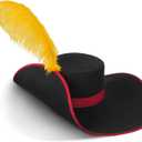 Cavalier Hat Puss Cosplay Cat Boots Costume Hat for Adult, Halloween Hats with Feather for Men/Women