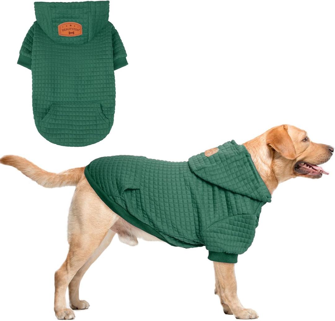 BEAUTYZOO Dog Hoodie for Dogs, Winter Fall Warm Dog Clothes for Dogs Girl Boy, Dog Sweater Shirt Hoodies with Pocket Bulldog Pitbull Cat Clothing Coat (L (Back: 20",Chest: 28", Neck: 17"), Dark Green)
