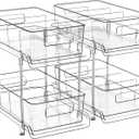 HIHEGD 2-Tier Bathroom Organizer with Dividers, Clear Under Sink and Pull-Out Cabinet Organizer for Kitchen and Pantry Storage (Clear-2 Pcs)