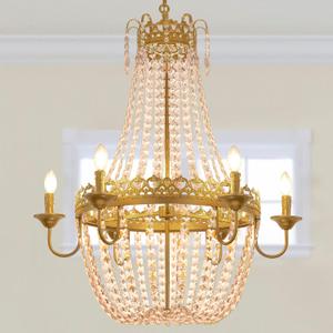 Wellmet French Empire Crystal Chandelier Modern Adjustable Hanging Pendant Ceiling Mount Light Fixture for Hallway Dining Living Room Bedroom Foyer, H 38.2" x W 31.5", Gold, 6-Light, E12 Base