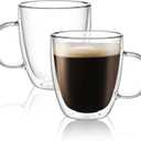 CNGLASS Large Double Wall Glass Coffee Mug 17 oz,Insulated Glass Coffee Cups with Handle,Set of 2