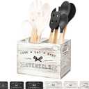 Retro White Wood Kitchen Utensil Holder - Small, Durable & Ideal for Kitchen Counter Decor Retro White 2 Compartment