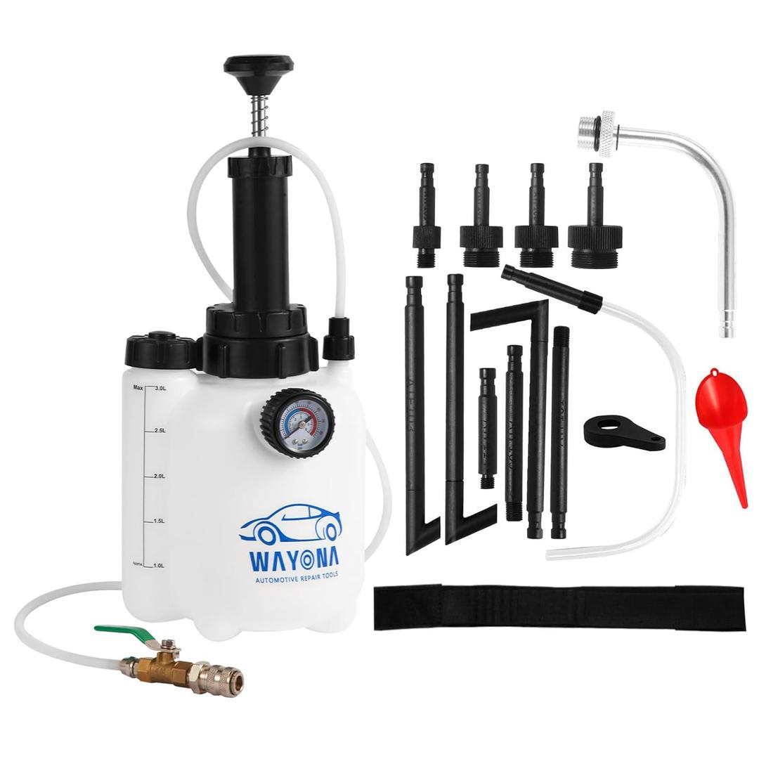 Wayona Transmission Fluid Transfer Pump 3L, 12 ATF Adapters, Manual Automotive Transmission Fill Pump Set Oil Filling Filler System Fluid Transfer Dispenser Tool Kit with Pressure Gauge and Scale