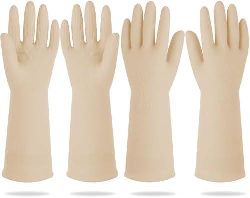 DABOGOSA Mamison 2 Pairs Reusable Waterproof Household Dishwashing Cleaning Rubber Gloves, Non-Slip Kitchen Glove (Ivory, Small (Pack of 2))