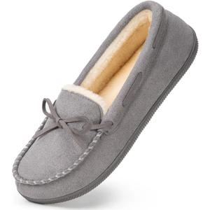 HomeTop Women's Moccasins House Slippers Memory Foam Indoor Outdoor Ladies Shoes (8, Dove Gray)