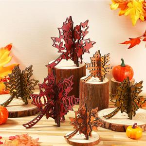 Soaoo 12 Pcs Thanksgiving Wooden Table Signs Maple Leaf Wood Table Decoration Thanksgiving Tiered Tray Decoration Centerpieces Harvest Block Sign Farmhouse Decorations for Home Party