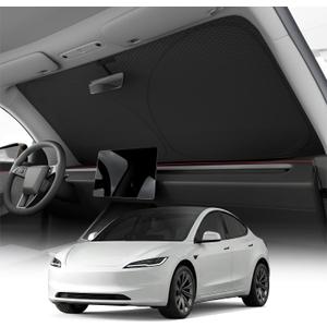 REEVAA 2026 3rd Pro Windshield Sunshade for 2017-2026 Tesla Model 3 (Highland) | Dual-Layer Heat & Sun Defense, OEM Design | Foldable Sun Shade Car Accessories with Storage Bag