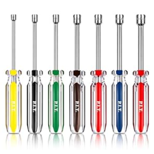 P.I.T. 7PC Metric Nut Driver Set, 3.5-inch Solid Shaft Nut Drivers (5 to 10 MM) For ightening and Loosening Fasteners with Color Coded Nonslip Comfort PVC Hand Grips, Hex Deep Nut Driver Set
