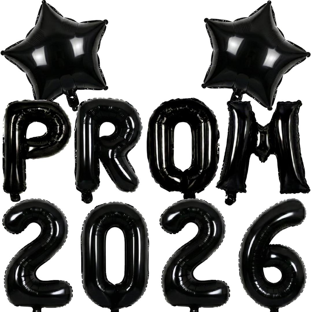 2 x Black Prom Balloons 2026, 16 Inch Prom 2026 Balloons for Proms Decorations 2026 Preschool College Graduation Party Decorations Supplies