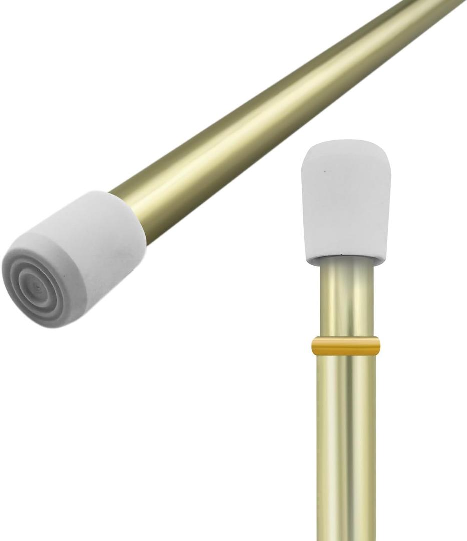 Amazing Drapery Hardware 7/16 Inch Brass Spring Tension Rods, Set of 2 - Adjustable Length 28-48 Inches - Twist to Fit Curtain Rods for Lightweight Sheer Panels, Sidelight Windows, and Small Spaces