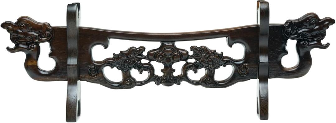 Handicraftviet Decorative Wooden Sword Display Stand, Dragon Head Design, Asian Style Carved Tea Light Holder (1 slot)