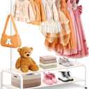 Kids Clothing Rack - Dress Up Clothes Rack - Baby Toddler Closet - Mini Freestanding Coat Racks with 2 Fabric Shelves - Small Kids Costume Wardrobe - Garment Rack for Hanging Clothes Organizer (White)