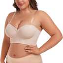 Lusait Women's Longline Strapless Bra Underwired Full Coverage Corset Bra Push Up Boned Hide Back Fat Beige 38C (Beige)