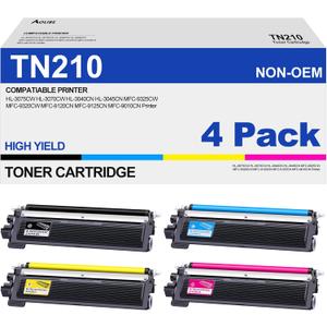 TN210 Toner Cartridge Compatible for Brother TN-210 Work with MFC-9325CW MFC-9125CN HL-3070CW MFC-9320CW HL-3070CW MFC-9120CN Printer (1 Black, 1 Cyan, 1 Magenta, 1 Yelllow, 4 Pack)