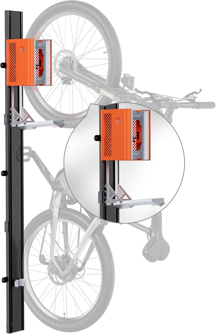 monTEK Automatic Lift EBike Rack  Fits 24-29" Tires, Heavy-Duty Vertical Wall Rack for Bicycles (Up to 71 lbs) - Effortless Lifting, Easy Install - Space-Saving Storage for Garage, Shed, BO (Black+Orange)