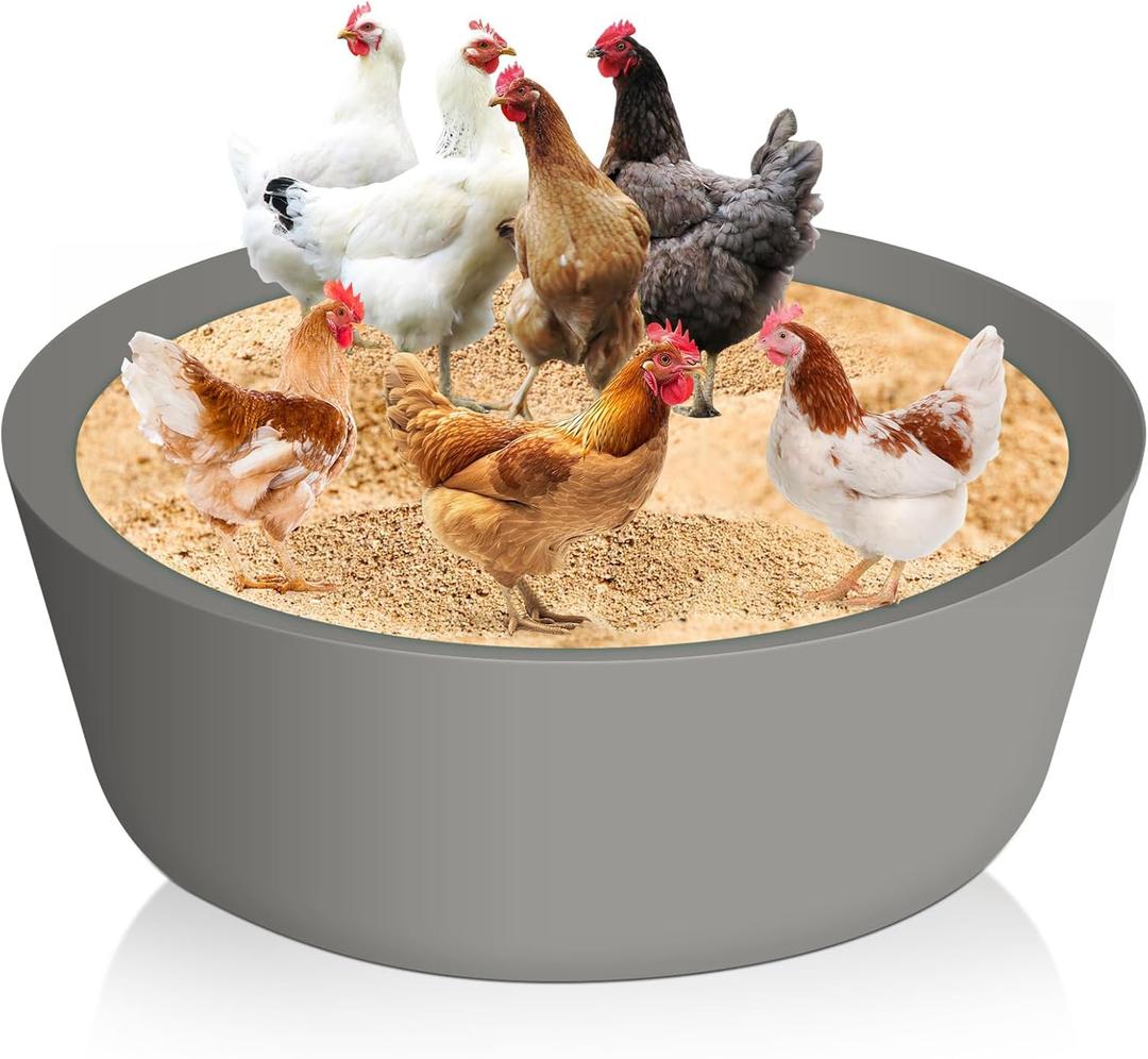 Chicken Dust Bath Tub Ring 25" D x 5.9" H, Bottomless Design PE Chicken Coop Cleaner Container for Farms, Lawn, Yard and Ducks, Quails(Gray)