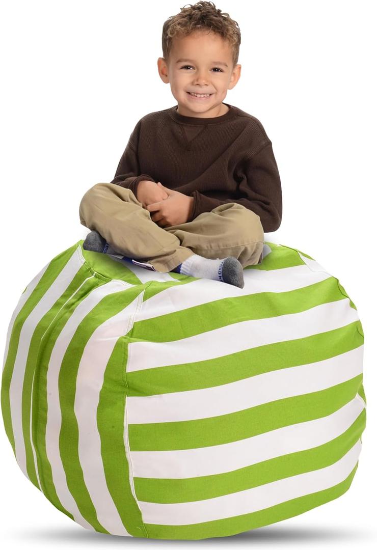 Creative QT Easy Clean Beanbag Cover - Large, Green/White Striped - Beanbag Toy Storage & Stuffed Animal Storage - Giant Bean Bag Chair for Toddlers & Kids