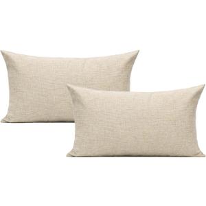 Lumbar Throw Pillow Covers 12x20 Set of 2 Linen Beige Rectangle Pillow Cases Burlap Oblong Cushion Farmhouse Neutral Khaki Home Décor Indoor Outdoor for Bed Sofa Couch Patio Bedroom