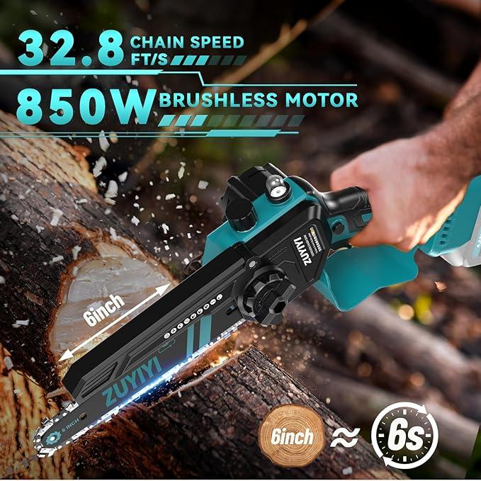 Mini Chainsaw 6 Inch Cordless for Makita 18V Battery, Brushless Handheld Small Chain Saw with Auto Oiler, Electric Chainsaw for Garden Courtyard Tree Branch Wood Cutting (Battery NOT Included)