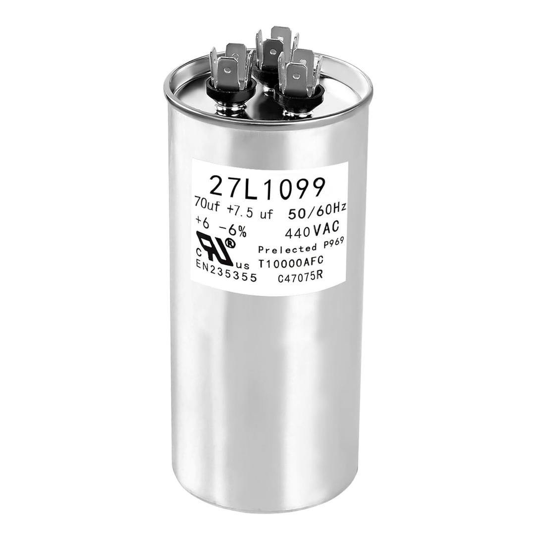 27L1099 27L1099BX Round Dual Run Capacitor 70 7.5 uF MFD 440 Volt VAC Replacement for HVAC AC Units