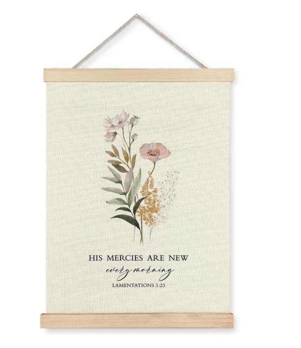 Supwhd Boho Floral Wall Art with Wooden Poster Hanger, Goodness and Mercy Shall Follow Me Poster, Christian Wall Decor, 12x16 Inch 