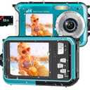 4K Underwater Camera 16FT Waterproof Camera with 32GB Card 64MP Autofocus Dual-Screen Selfie Underwater Camera for Snorkeling Waterproof Compact Floatable Digital Camera 1250mAh Battery Type-C (Blue)