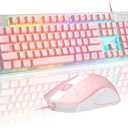 Gaming Keyboard and Mouse Combo, K1 RGB LED Backlit Keyboard with 104 Keys Computer PC Gaming Keyboard for PC/Laptop (Pink)