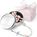 Baptism Gifts for Girl - My First Rosary with Silver-Plated Keepsake Box, Catholic Christening Gift Set, Pink Rosary for Kids, Baptism, First Communion & Baby Dedication Gifts for Girls from Godparent