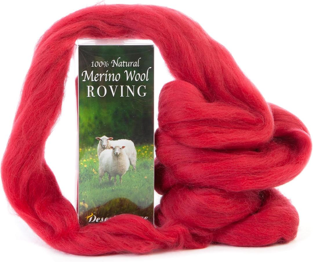 Desert Breeze Distributing 100% Natural Merino Wool Roving - Premium Combed Top Merino Roving Wool - Tapestry, Spinning, Wet Felting & Needle Felting Supplies - 21.5 Micron - 1 oz, Color Cinnabar