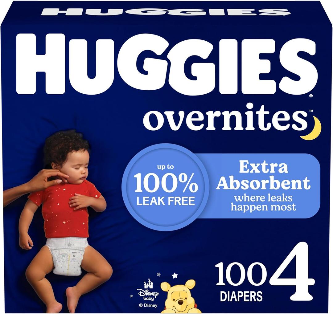 Huggies Size 4 Overnites Baby Diapers: Overnight Diapers, Size 4 (22-37 lbs), Count of 100