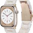 V-MORO Resin Band Compatible with Apple Watch Series 10/11, Women Fashion Strap for iWatch Series 6/5/4/3/2/1/SE, Lightweight Bracelet Wristband Replacement, Ivory White-Rose Gold 38mm/40mm/41mm/42mm