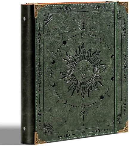 Ovesmusl PU Leather 3 Ring Binder 1 Inch Round Ring Binder Holds 200 Sheets 8.5"x11" Letter Size Paper, Wedding Family History Notebook Cover Loose Leaf Organizer, Green