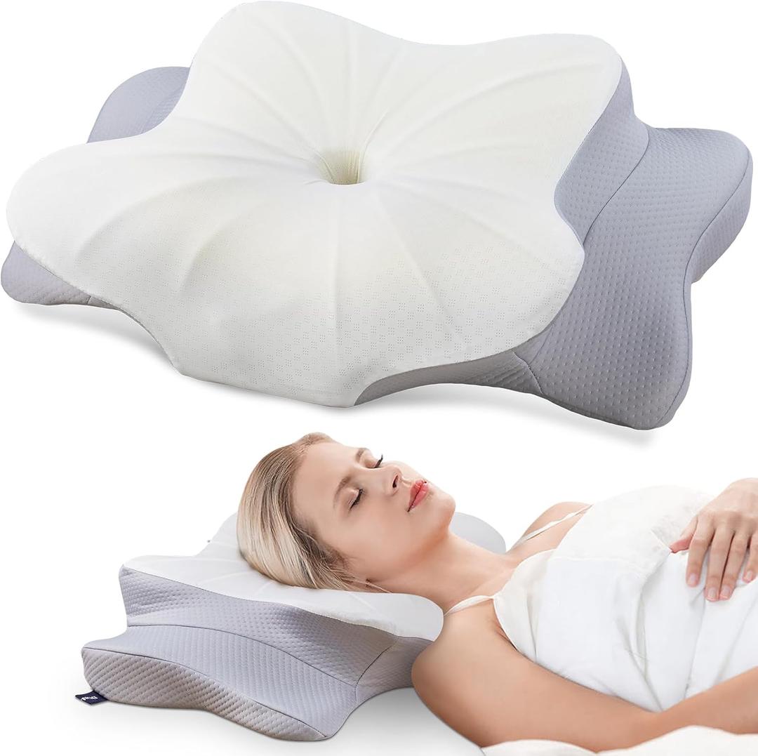DONAMA Cervical Pillow for Neck and Shoulder,Contour Memory Foam Pillow,Ergonomic Neck Support Pillow for Side Back Stomach Sleepers with Pillowcase (Queen Size 24.8"Lx14.96"Wx5.51"H, Light Grey)