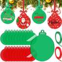 Blulu 60 Pcs Acrylic Christmas Ornaments - Round Red & Green Acrylic Discs with Holes & 2 Rolls Ribbon for DIY Vinyl Ornaments (4 Inch)