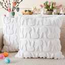 Set of 2 Packs, RUQILEN Easter Pillow Covers, 18x18 Inch Set of 2 White Rabbits Throw Pillow Cover, Easter Bunny Decorative Square Luxury Cushion Case Pillow Shell for Home Sofa Couch Living Room Decor- White