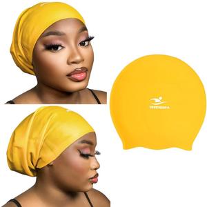 SERENDIPA Large Swim Cap for Braids and Dreadlocks, Adult Black Women Swimming Cap for Braids and Dreads Long Locs Hair (L-Large, Yellow)