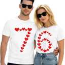 Valentines Shirts for Couples Matching 67 Hearts T-Shirt Six Seven Tee Tops (White, XL)