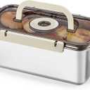 Stainless Steel Bread Box With Handle - A Sealed Bread Storage Container Featuring A Sealed Lid And A Handle, Suitable For Time-Recording Storage. This Bread Box Is Ideal For Preserving Kitchen Food