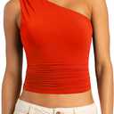 SUUKSESS Women Double Lined Going Out Trendy Crop Tops Ruched Sleeveless Shirts (Large, 09 Red)